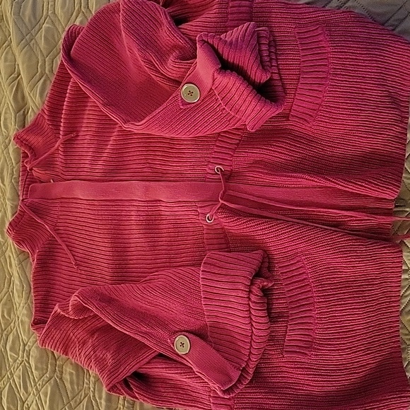 Bright pink tie waist sweater. - Picture 4 of 4